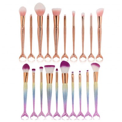 Professional Custom Logo 10Pcs Mermaid Make Up Brush For Eyebrow Eyeliner Blush Brushes Private Label Makeup Brush Set