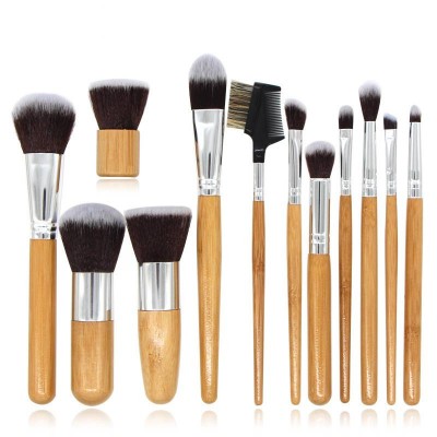 Professional 12pcs Bamboo Handle Make up Brush with Clothing Bag Powder Brushes Eyebrow Blush Makeup Brush Set